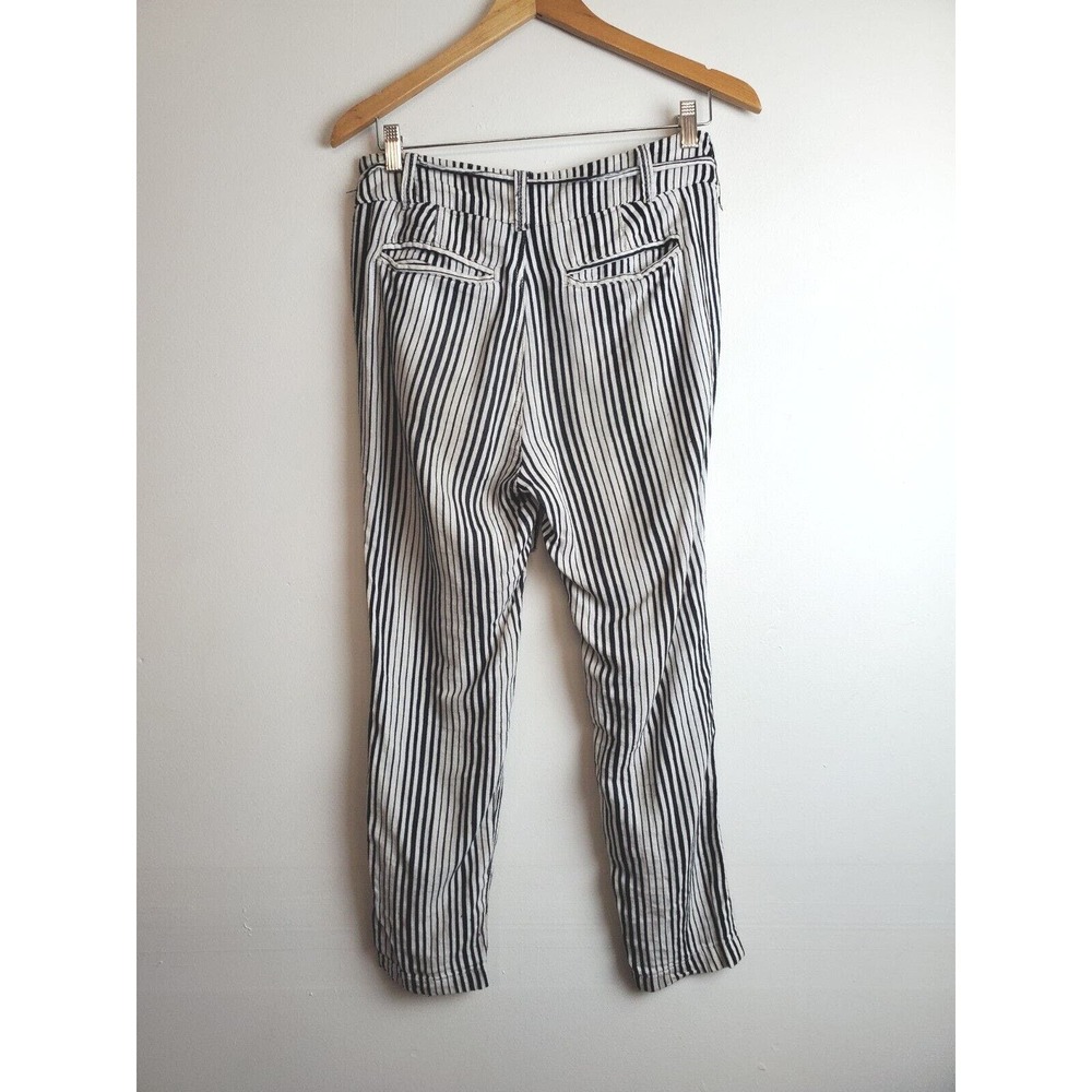 Free People 2 Women Pants Tapered High Rise Pleated Striped Straight White Black - Picture 6 of 11